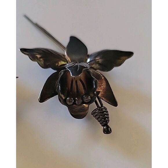 Taxco Mexico 925 Iris Flower Ornate Design Brooch Pin Screw Back Earrings Set - Picture 6 of 16